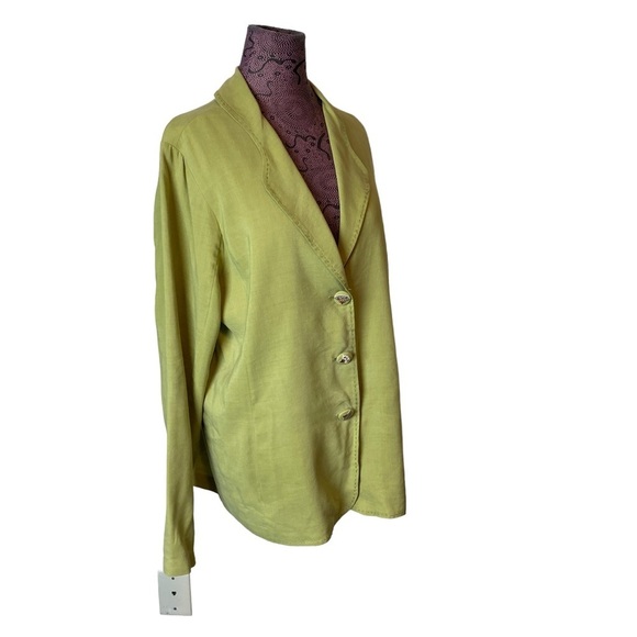 Citron Santa Monica Sz TXL Green Fan Buttons Blazer Jacket Silk Linen - Picture 3 of 9